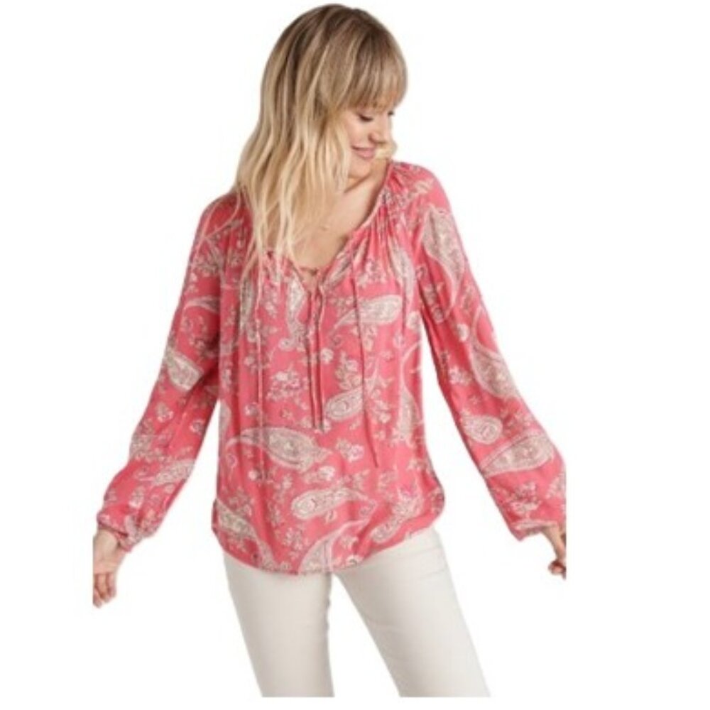 Lucky Brand Pink Multi Raglan Peasant Poet Top Sz XL
